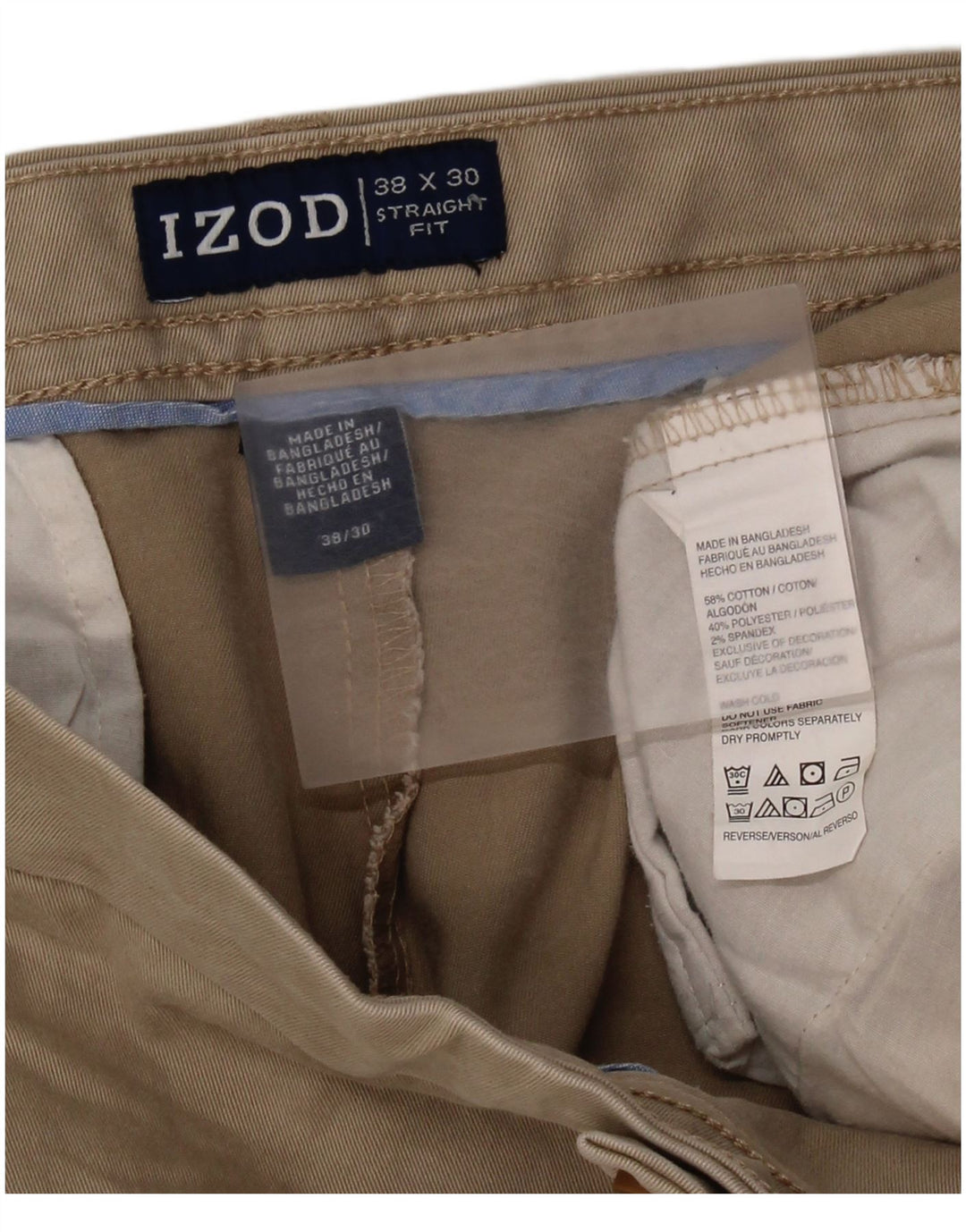 Pantaloni chino dritti da uomo IZOD W38 L30 in cotone beige