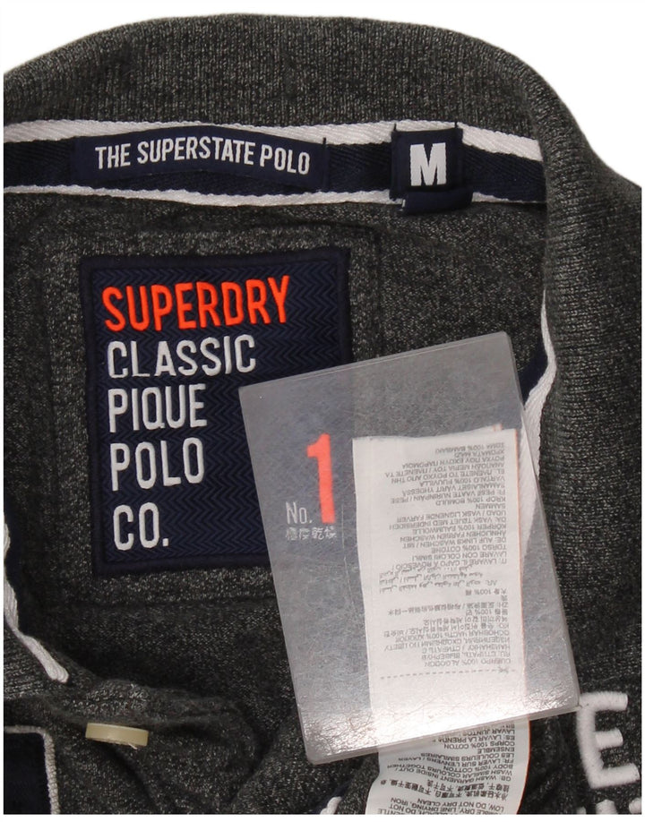 Polo da uomo a maniche lunghe con grafica classica Superdry in cotone grigio medio