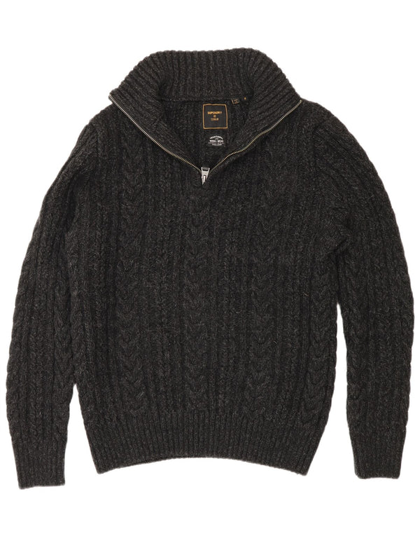 Maglione da uomo con zip e collo Superdry in acrilico grigio medio