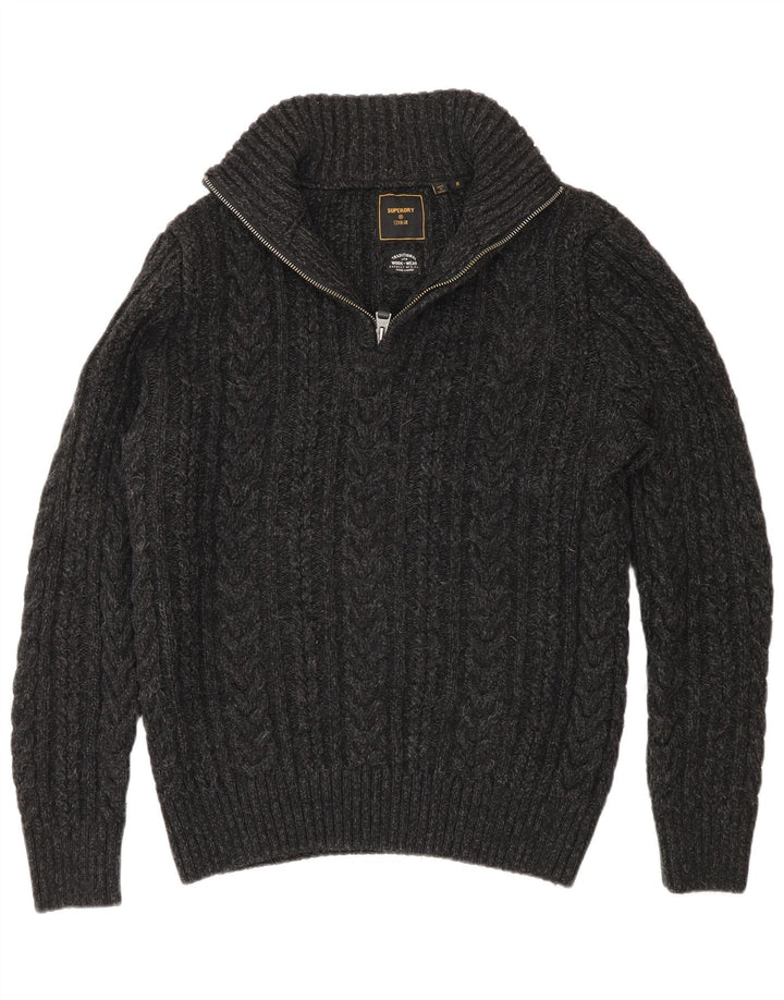 Maglione da uomo con zip e collo Superdry in acrilico grigio medio