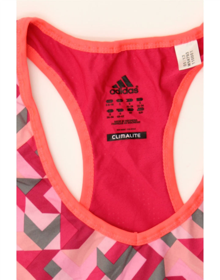 ADIDAS Womens Climalite Vest Top UK 8/10 Small Pink Geometric Polyester Vintage Adidas and Second-Hand Adidas from Messina Hembry 