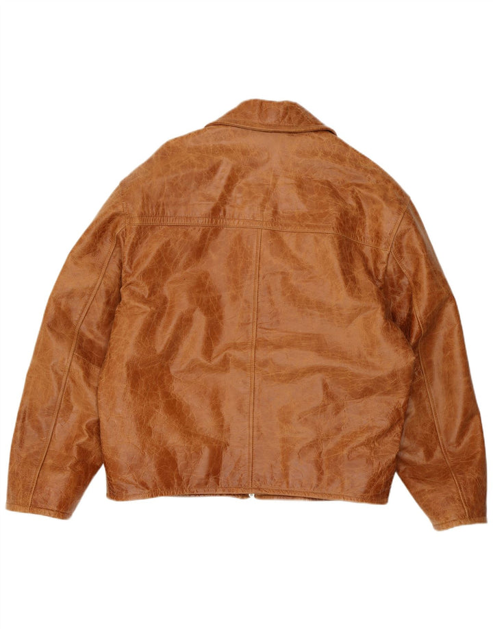 Giacca in pelle vestibilità ampia da uomo VINTAGE UK 38 Pelle marrone medio