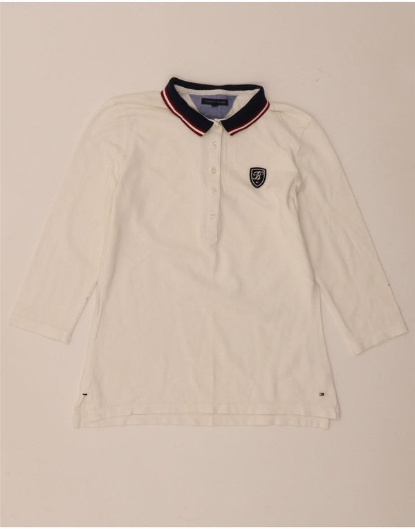 Polo da rugby da donna con maniche a 3/4 Tommy Hilfiger UK 10 Small Bianca