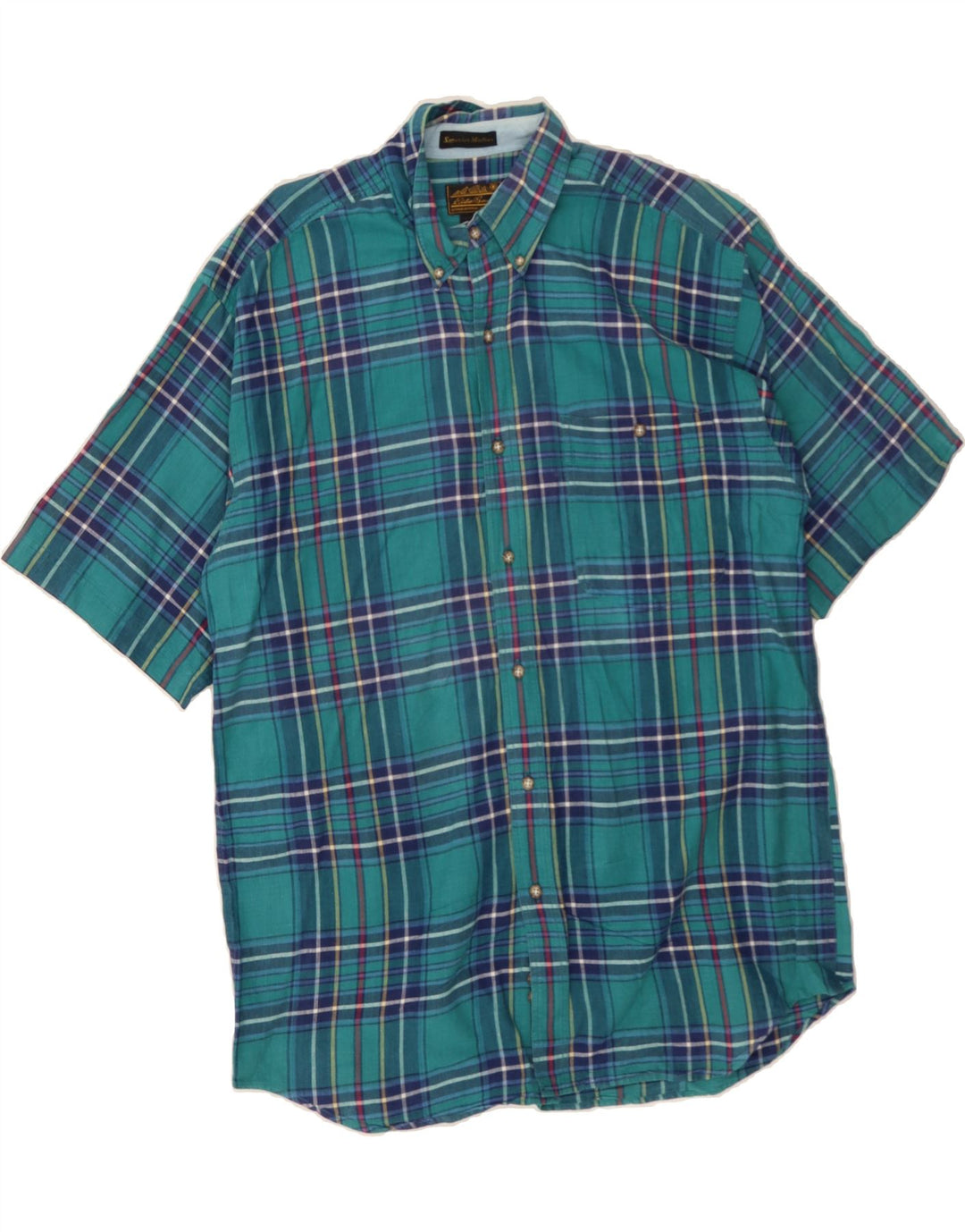 EDDIE BAUER Mens Short Sleeve Shirt Large Blue Check Cotton Vintage Eddie Bauer and Second-Hand Eddie Bauer from Messina Hembry 