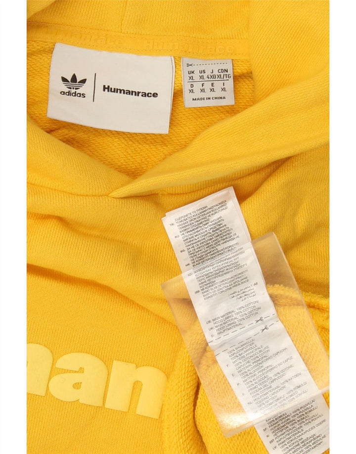 Felpa con cappuccio grafica ADIDAS Humanrace da uomo XL in cotone giallo