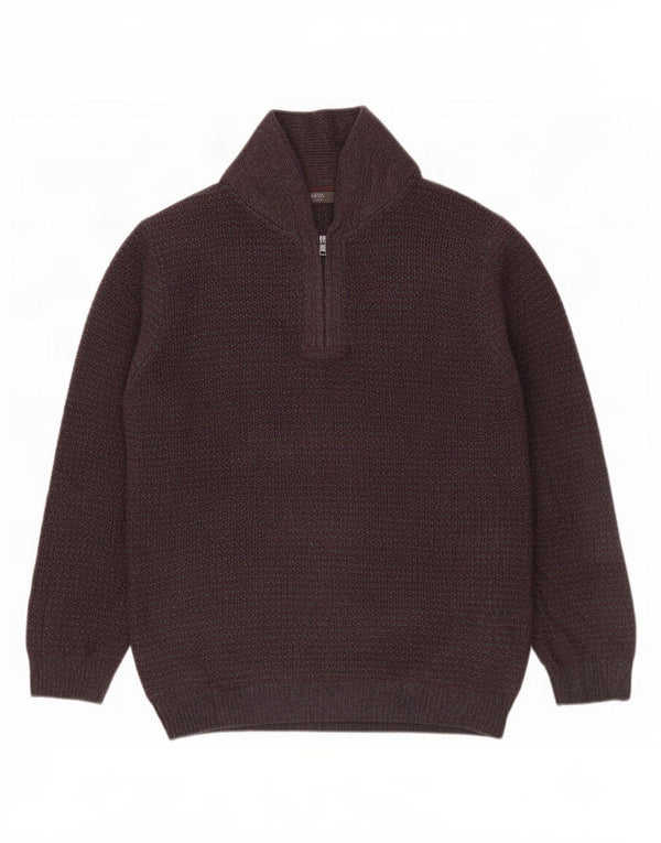 Maglione da uomo Marks & Spencer con collo a scialle XL acrilico a righe marroni