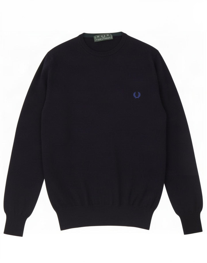 Maglione maglione girocollo da uomo Fred Perry XL in lana blu navy