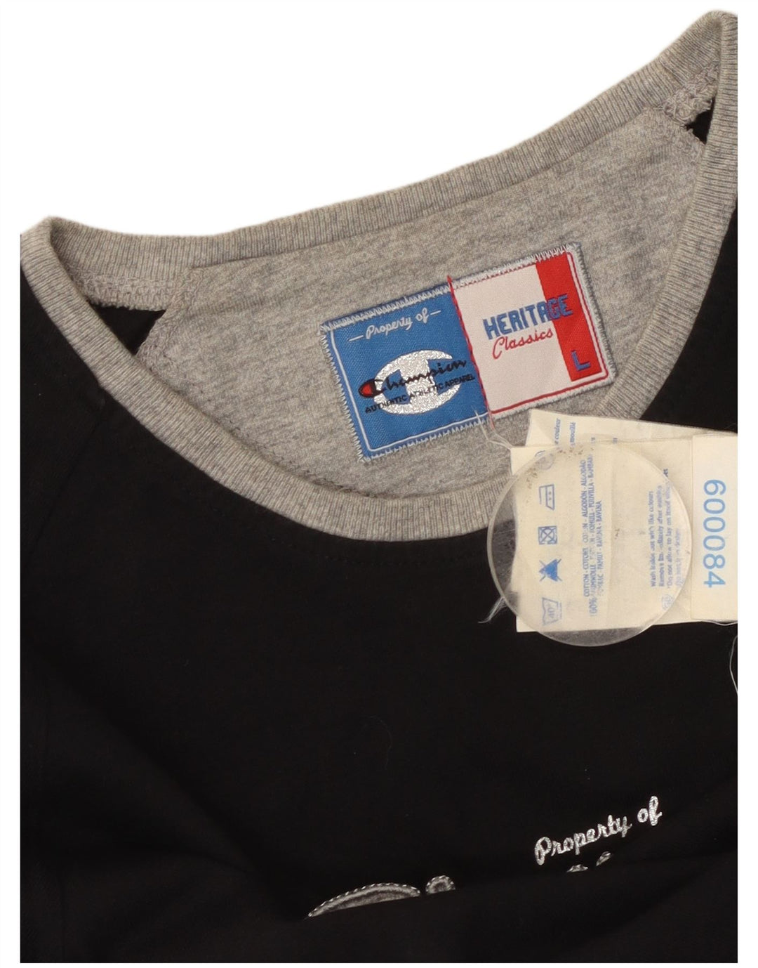 CHAMPION Top grafico da donna a maniche lunghe UK 14 Large Nero