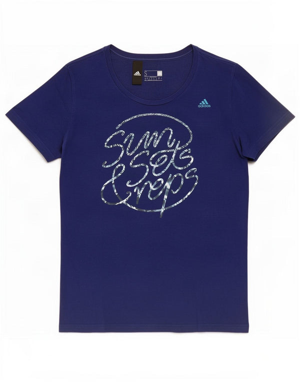 T-shirt grafica da donna Adidas Top UK 8/10 piccola in cotone blu