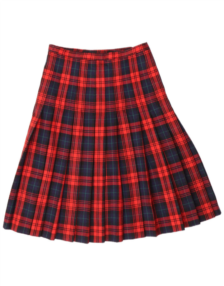 Gonna a pieghe vintage da donna a coltello IT 42 Media W28 Lana vergine a quadri rossi