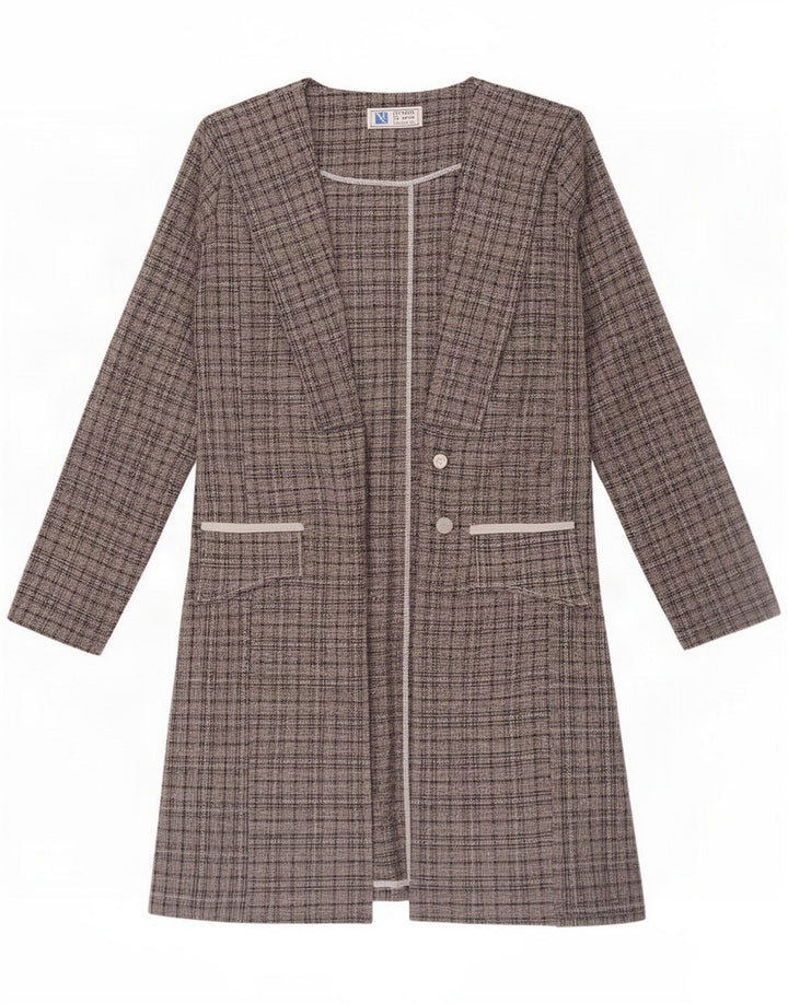 Giacca blazer aperta da donna lunga vintage UK 14 scozzese grigio medio