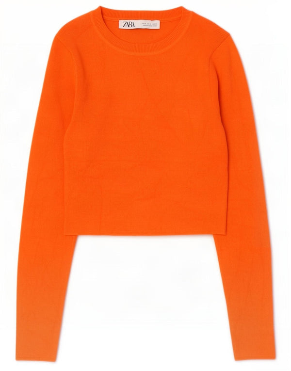 Maglione corto con scollo a barca da donna Zara UK 8 piccolo viscosa arancione