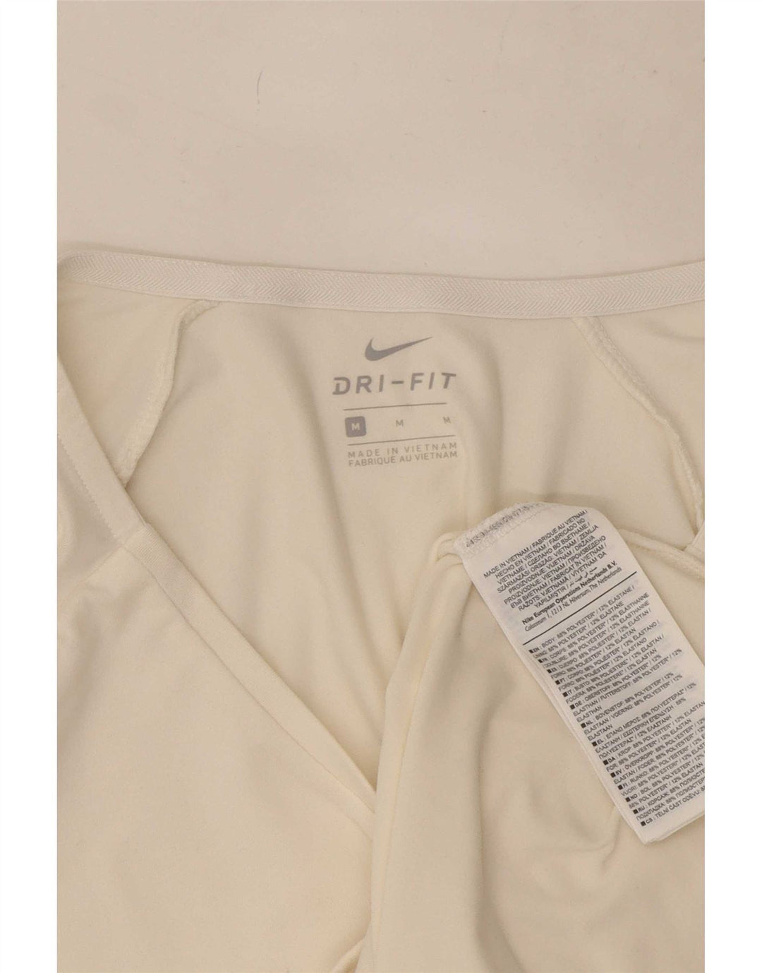 Nike Dri Fit Top Manica 3/4 da Donna UK 12 Medio Bianco Poliestere