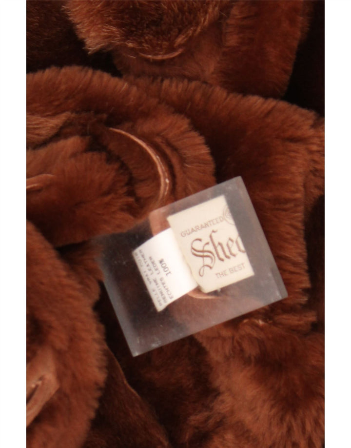 Giacca in shearling con cappuccio da donna vintage UK 16 grande beige