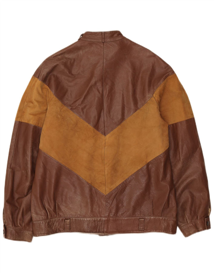 Giacca in pelle vintage da uomo IT 52 XL Colorblock marrone