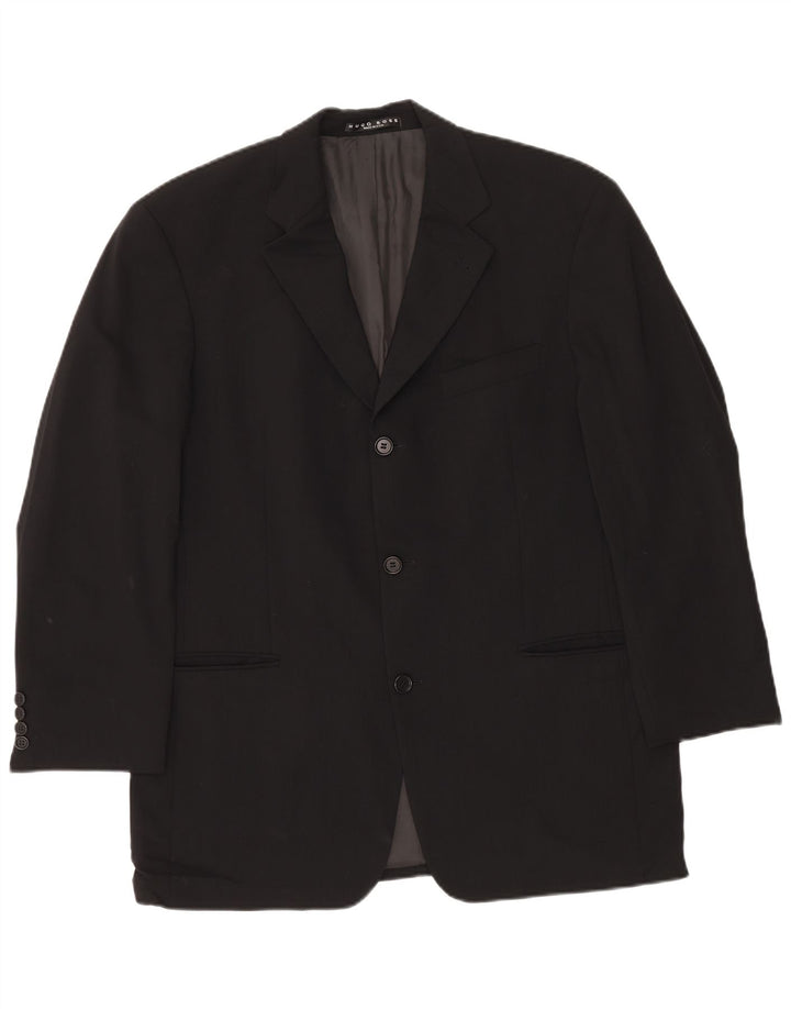 Giacca blazer da uomo a 3 bottoni HUGO BOSS UK 40 grande nera in lana vergine