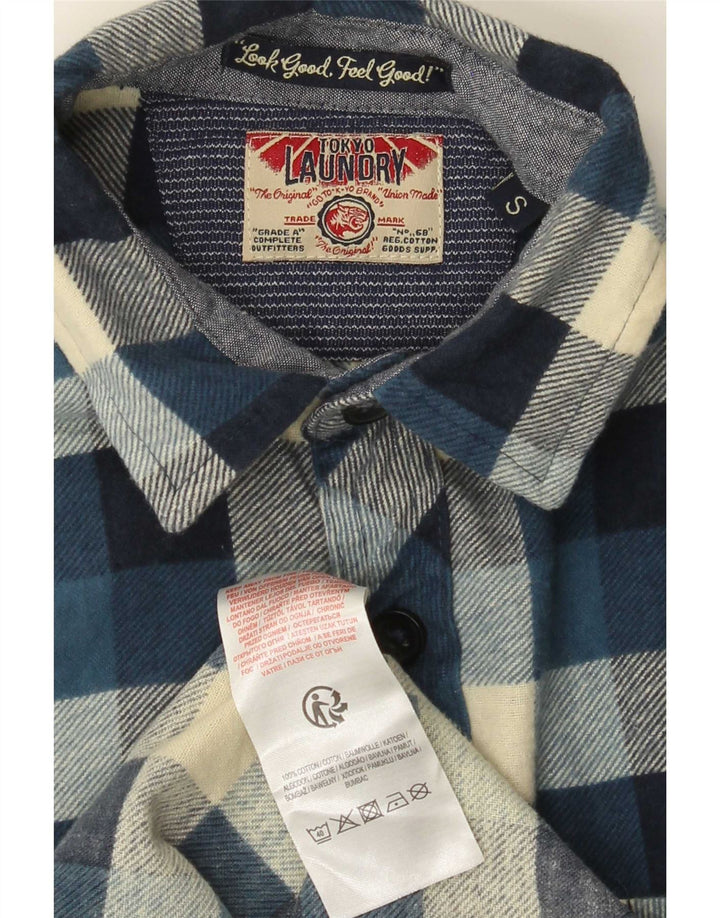Tokyo Laundry Mens Flannel Shirt Small Blue Gingham Cotton