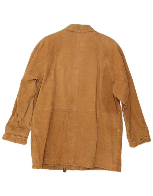 Soprabito vintage da donna oversize in pelle scamosciata UK 16 grande in pelle beige