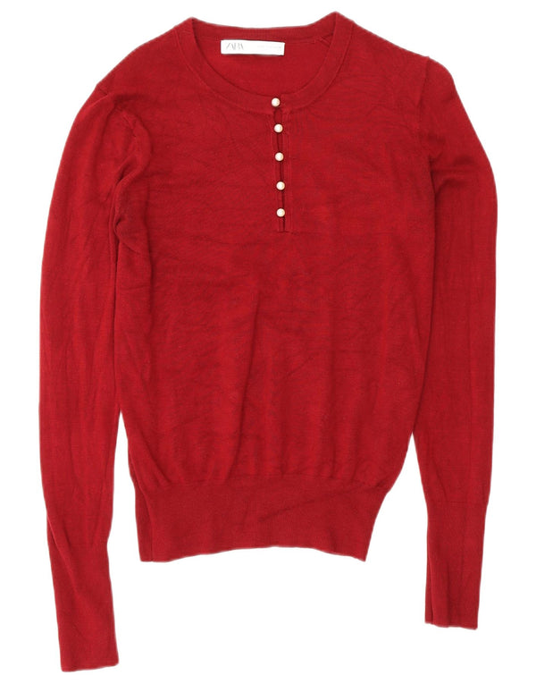 Maglione Zara da donna con collo abbottonato UK 12 Viscosa bordeaux medio