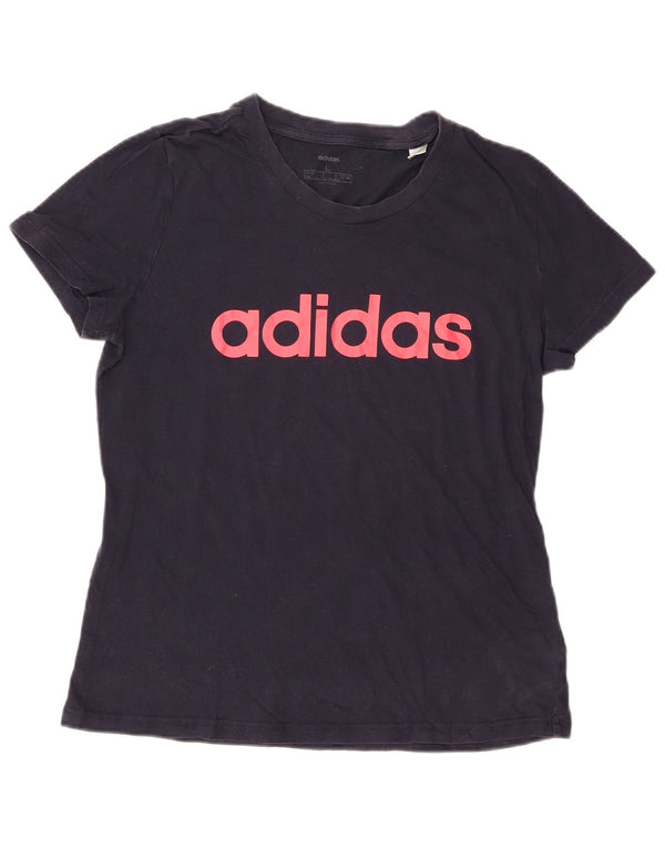 T-shirt grafica da donna Adidas Top UK 16/18 Large blu navy in cotone