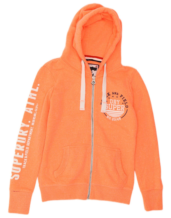 Felpa con cappuccio con zip grafica da donna SUPERDRY UK 10 piccola chiazzata arancione