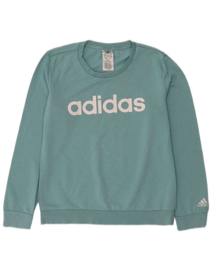 Felpa grafica da donna Adidas Jumper UK 12/14 Cotone blu medio