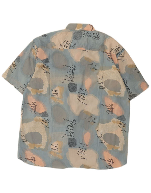 Camicia a maniche corte vintage da uomo con motivo astratto taglia 43/44 XL blu