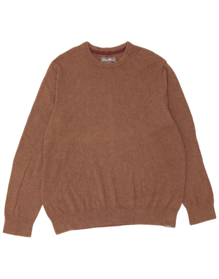 Maglione maglione girocollo da uomo Eddie Bauer grande cotone marrone