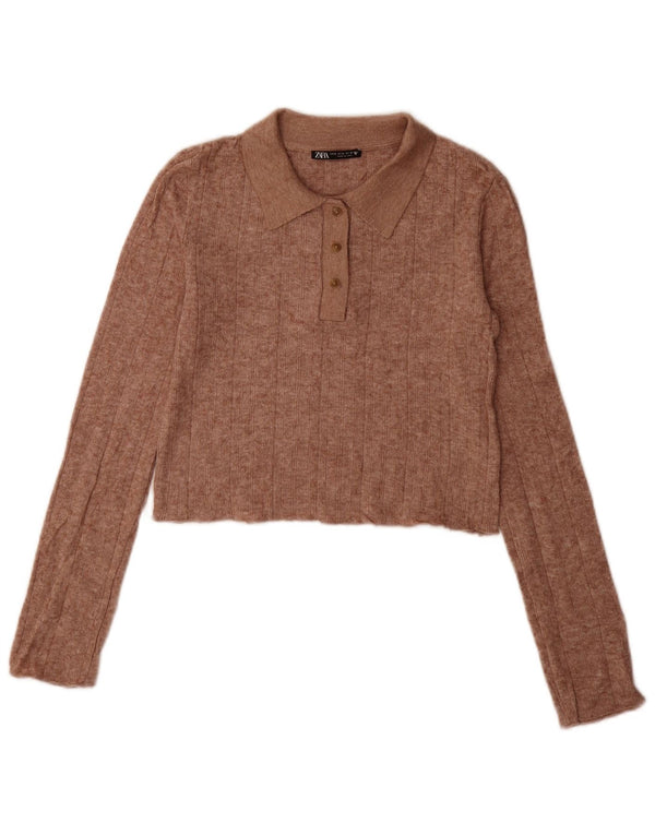 Maglione corto con collo alto da donna Zara UK 10 piccolo marrone