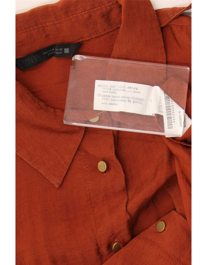 Camicia oversize a maniche corte da donna Zara UK 14 Lyocell marrone medio
