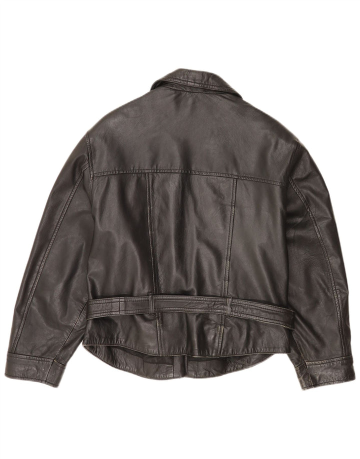 Giacca da motociclista in pelle da donna vintage UK 14 grande in pelle nera