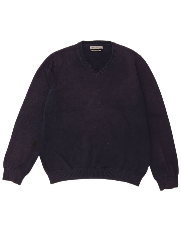 Maglione da uomo con scollo a V Marks & Spencer grande in cotone blu navy