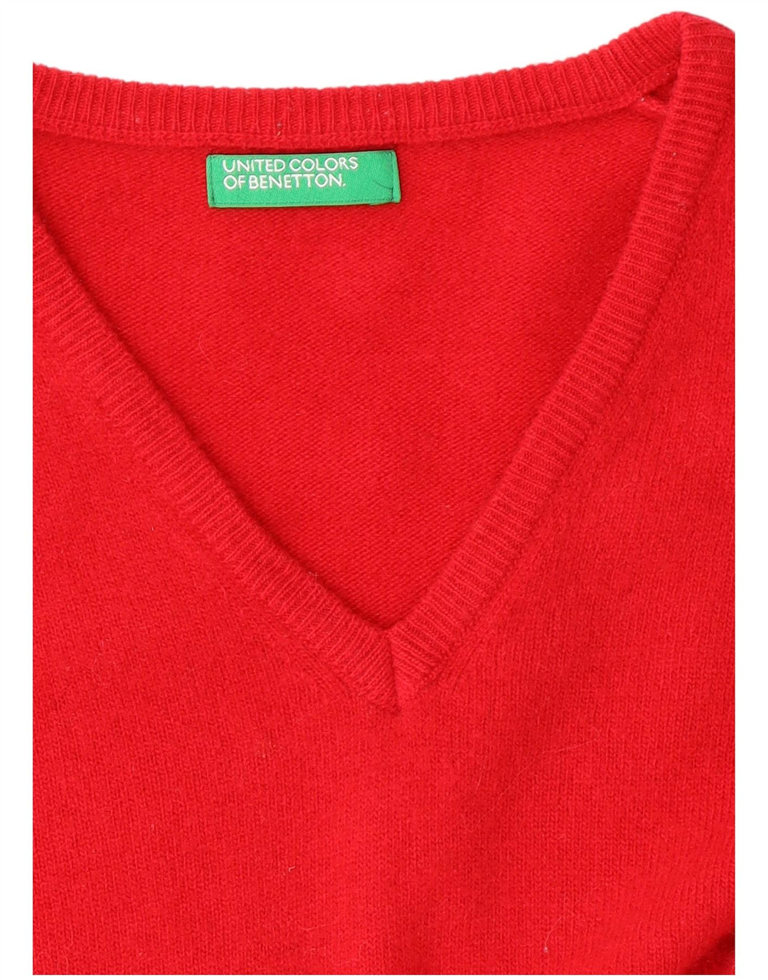 Maglione maglione con scollo a V da donna BENETTON UK 10 piccolo rosso