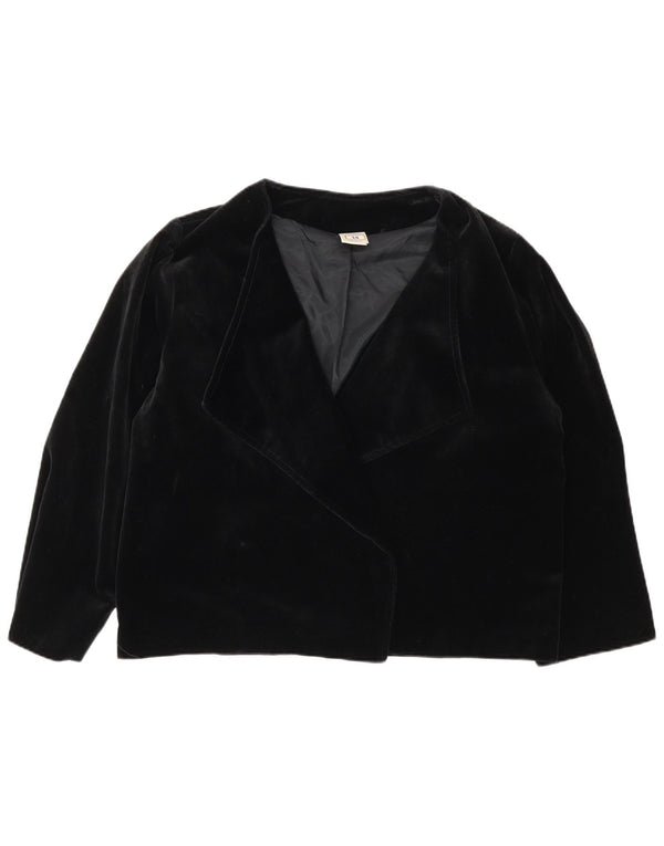 Giacca blazer oversize in velluto da donna vintage UK 14 cotone nero medio