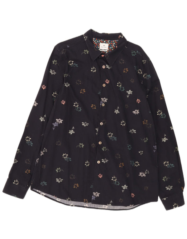 Camicia da uomo Regular Fit Paul Smith XL in cotone floreale blu navy