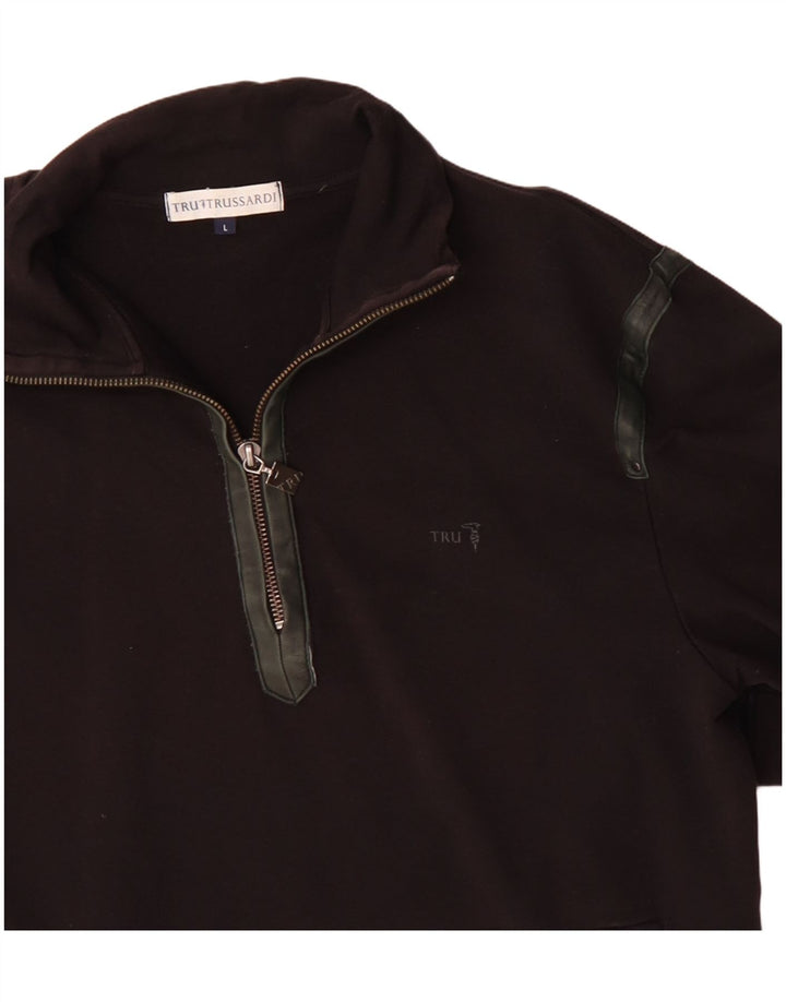 Felpa Donna Trussardi Zip Neck Maglia Large Nera in Cotone