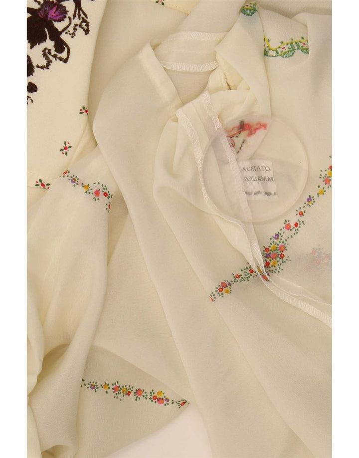 Camicetta da donna vintage trasparente con camicia IT 44 medio bianco sporco floreale