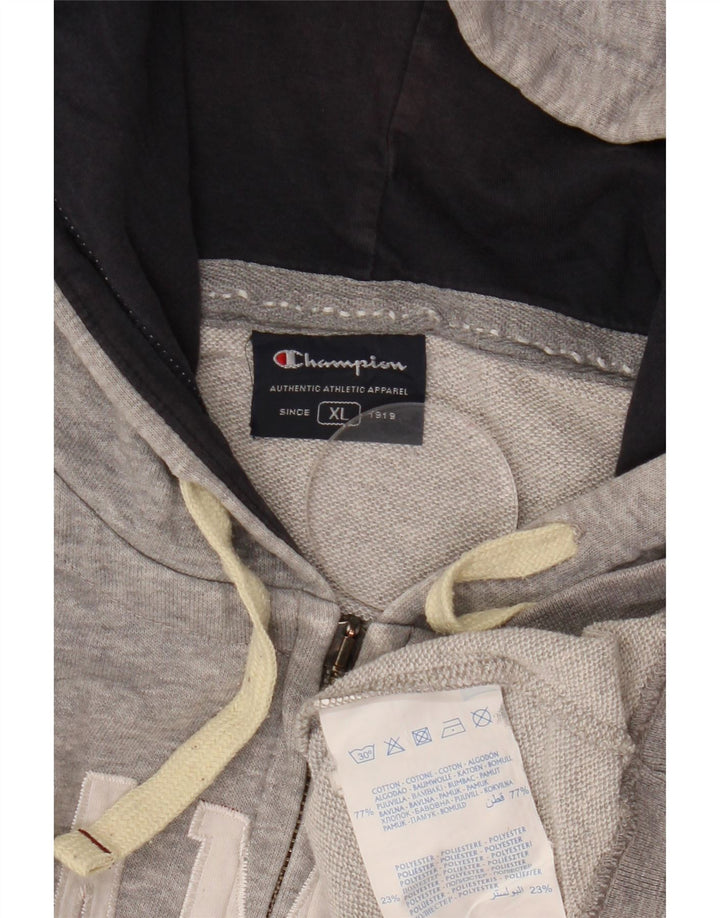 Maglione con cappuccio e zip grafica da uomo Champion XL in cotone grigio