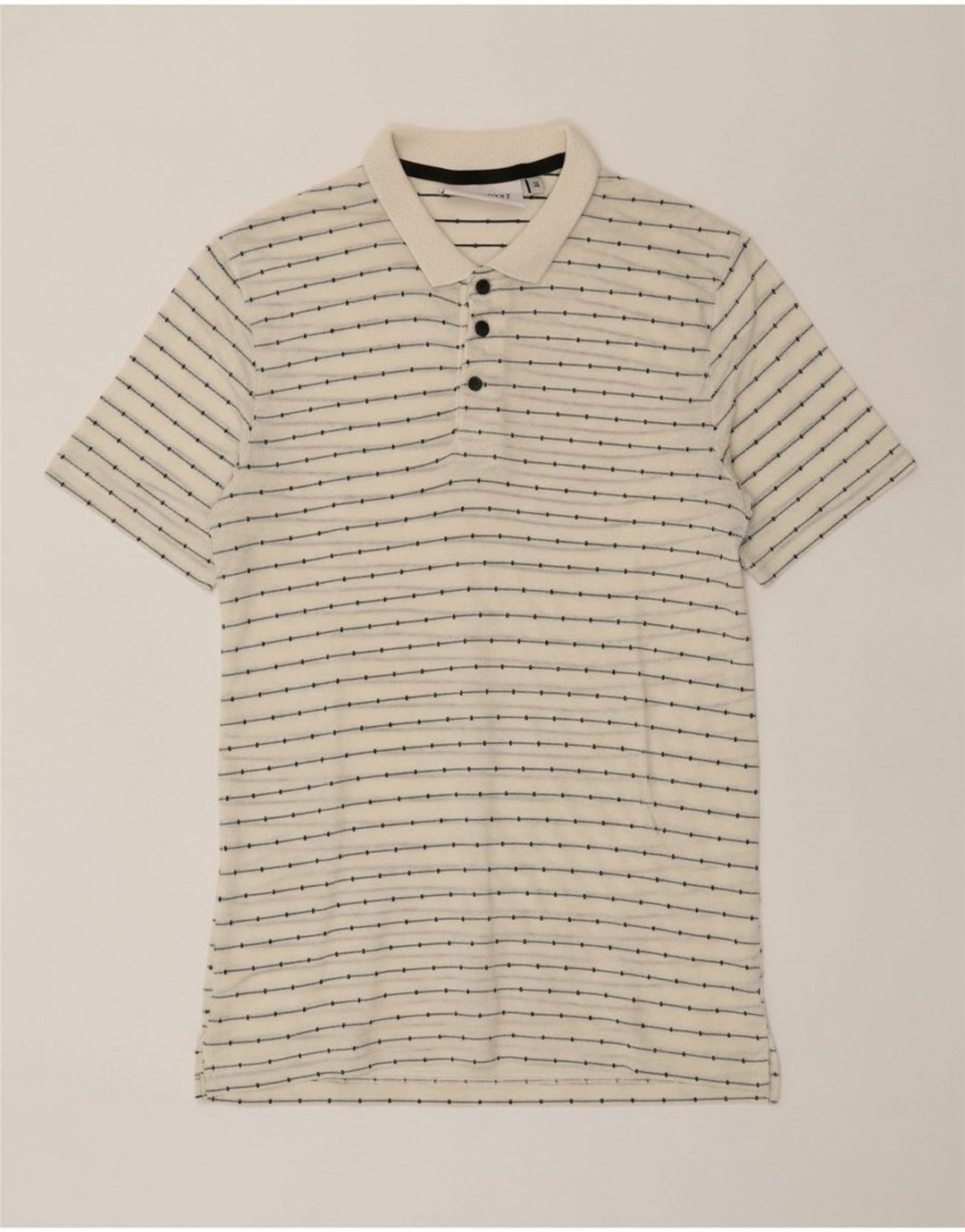 ANERKJENDT Mens Polo Shirt Small Off White Striped Cotton