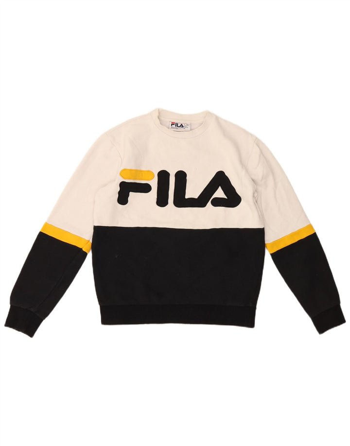 Fila Felpa grafica da uomo Maglione piccolo cotone color block bianco