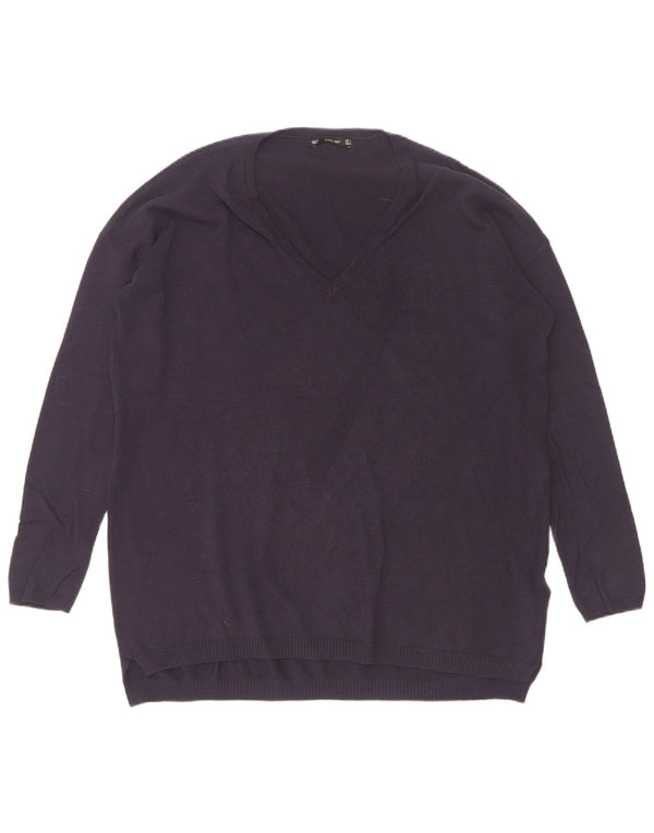 Zara Womens Oversized V-Neck Jumper Sweater UK 10 Small Navy Blue Cotton
