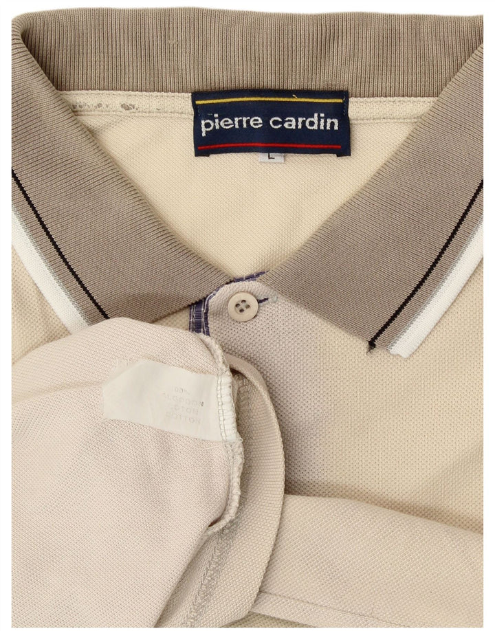 PIERRE CARDIN Mens Polo Shirt Large Beige Cotton