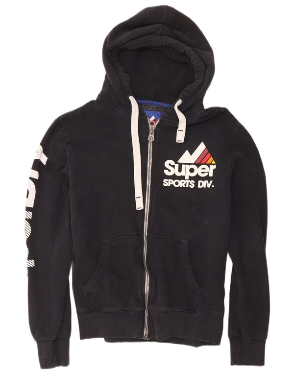 Maglione con cappuccio e zip grafica da donna Superdry UK 16 grande cotone nero