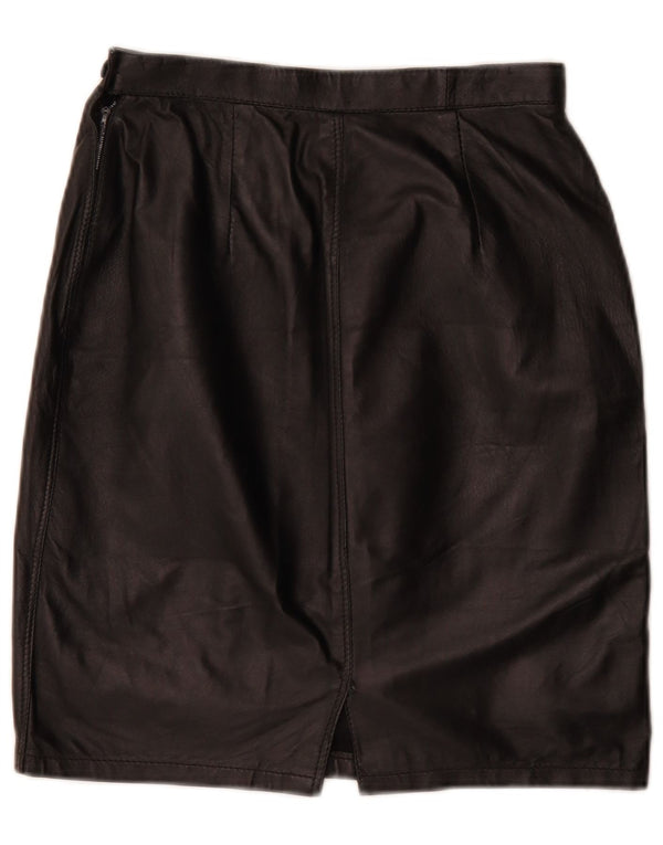 Gonna tubino in pelle vintage da donna W26 piccola nera
