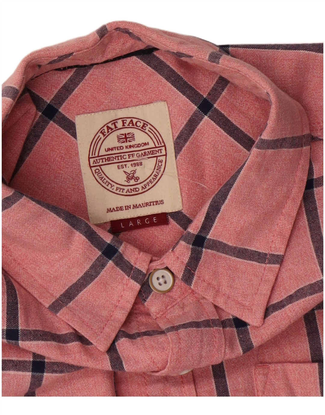 Camicia a maniche corte da uomo Fat Face, cotone a quadri rosa grande