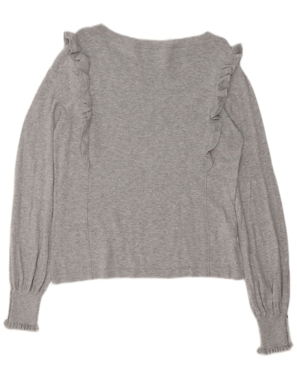 LAURA ASHLEY Maglione da donna con scollo a barca UK 14 Grande cotone grigio