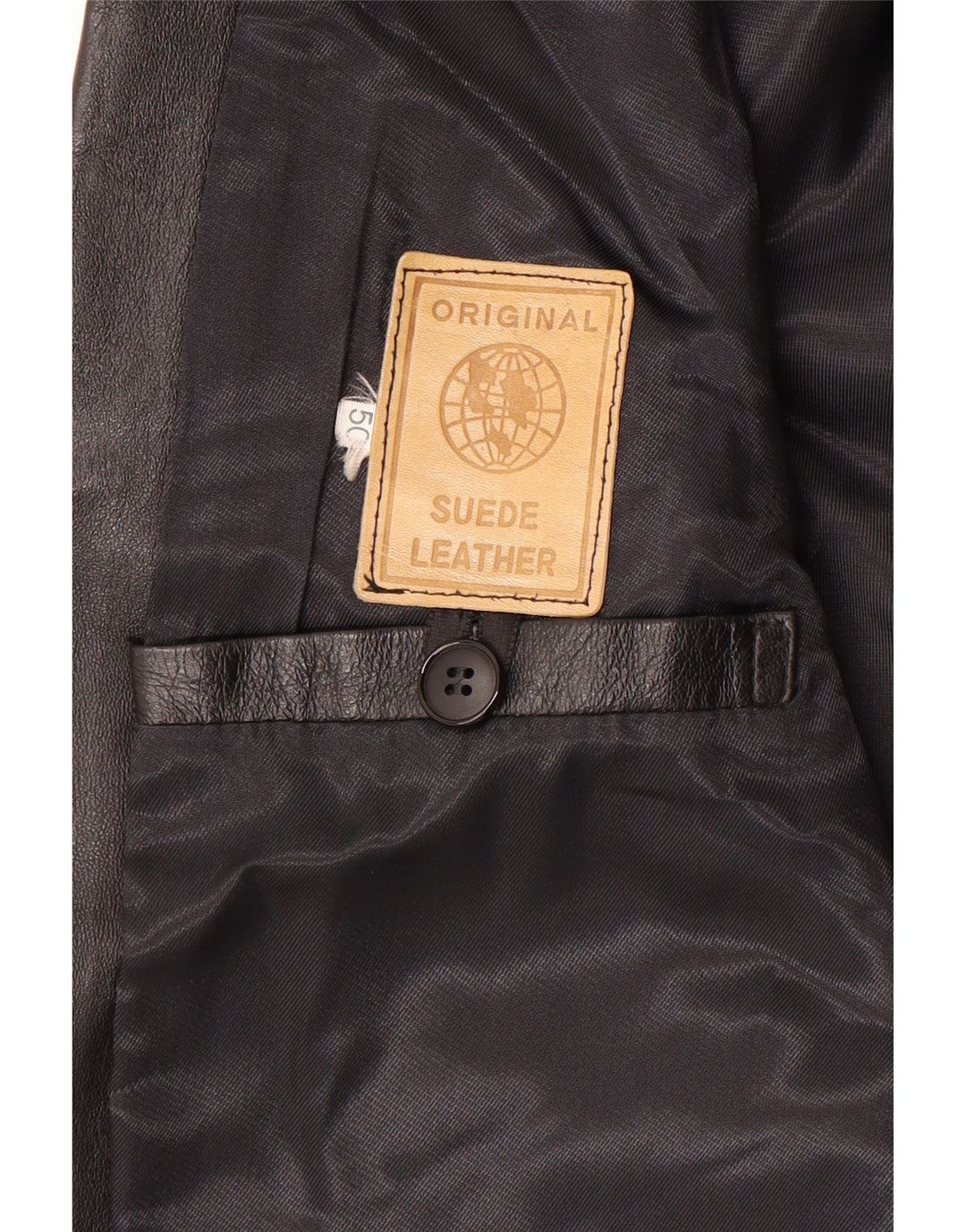 Giacca blazer in pelle vintage da uomo a 2 bottoni IT 50 grande in pelle nera