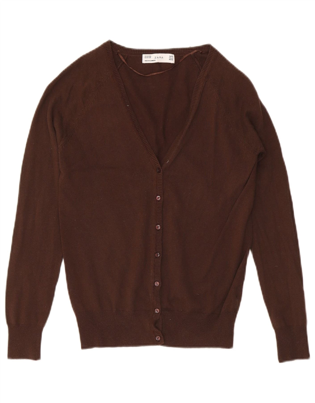 Maglione cardigan da donna Zara UK 12 cotone marrone medio