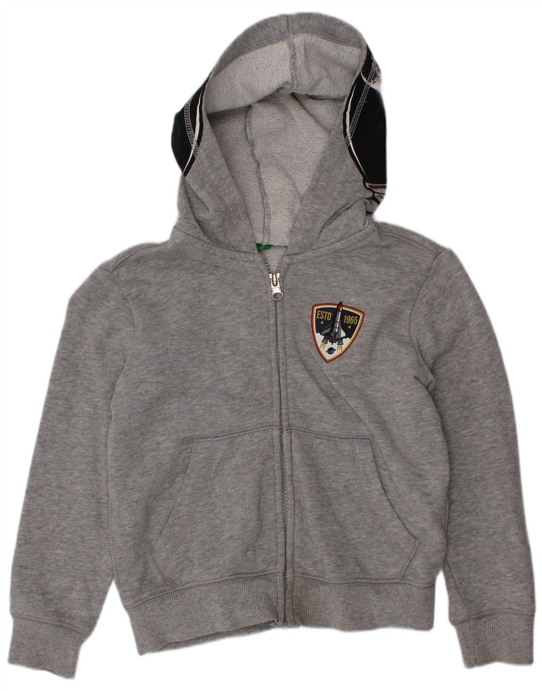 Maglione con cappuccio e zip grafica da bambino Benetton 5-6 anni Grigio