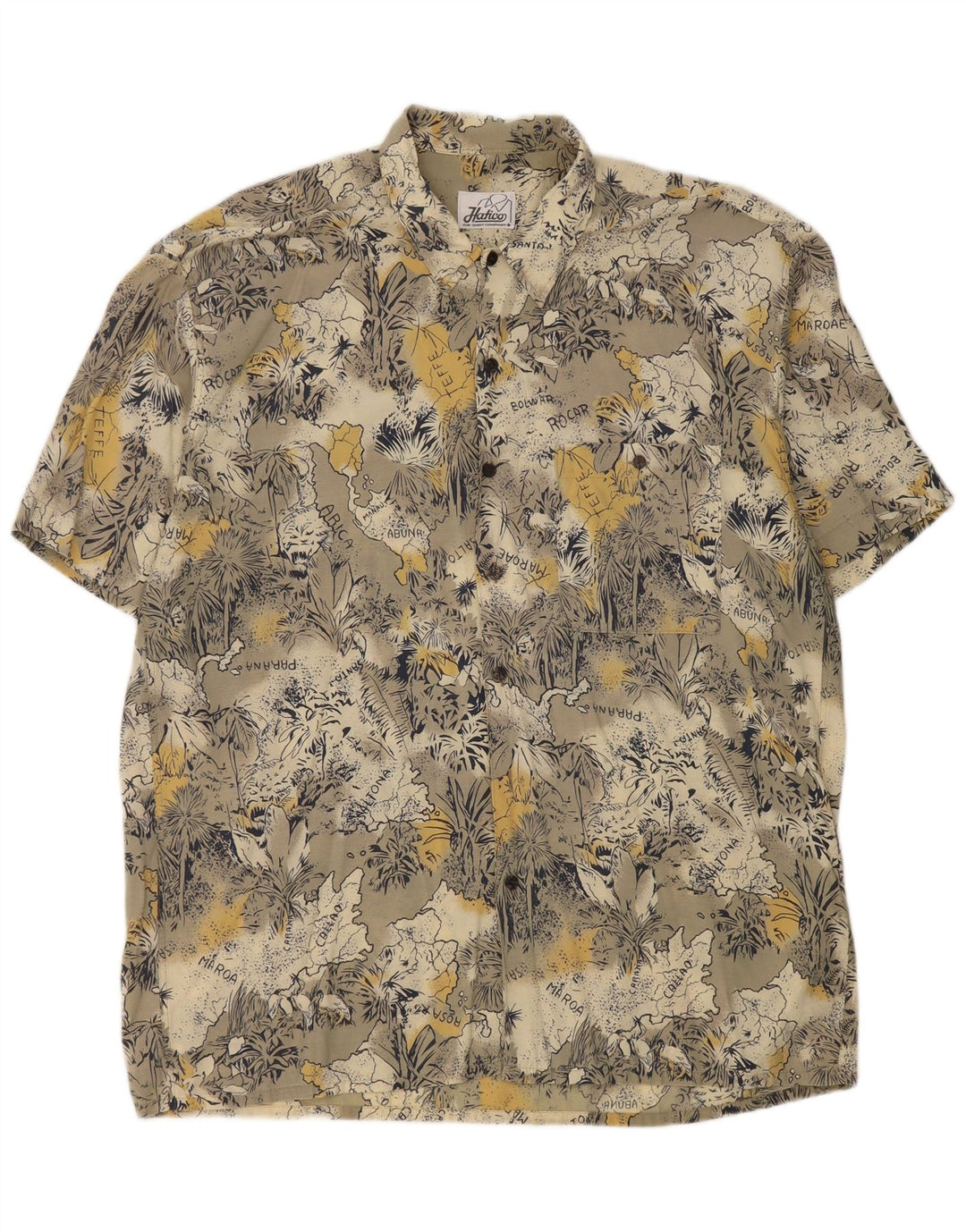Camicia a maniche corte vintage da uomo con motivo astratto, grande grigia